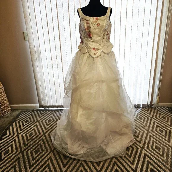 2pc Floral Wedding Dress Size 10 - Picture 3 of 9